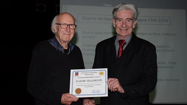 Claude Villeneuve honoré par la Société d’histoire et de généalogie