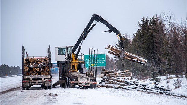 Une cargaison de bois s’enflamme sur l’autoroute 20