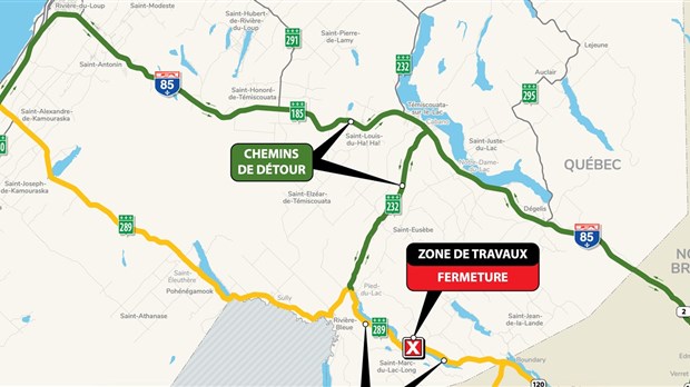 Fermeture complète à venir de la route 289 à Saint-Marc-du-Lac-Long 